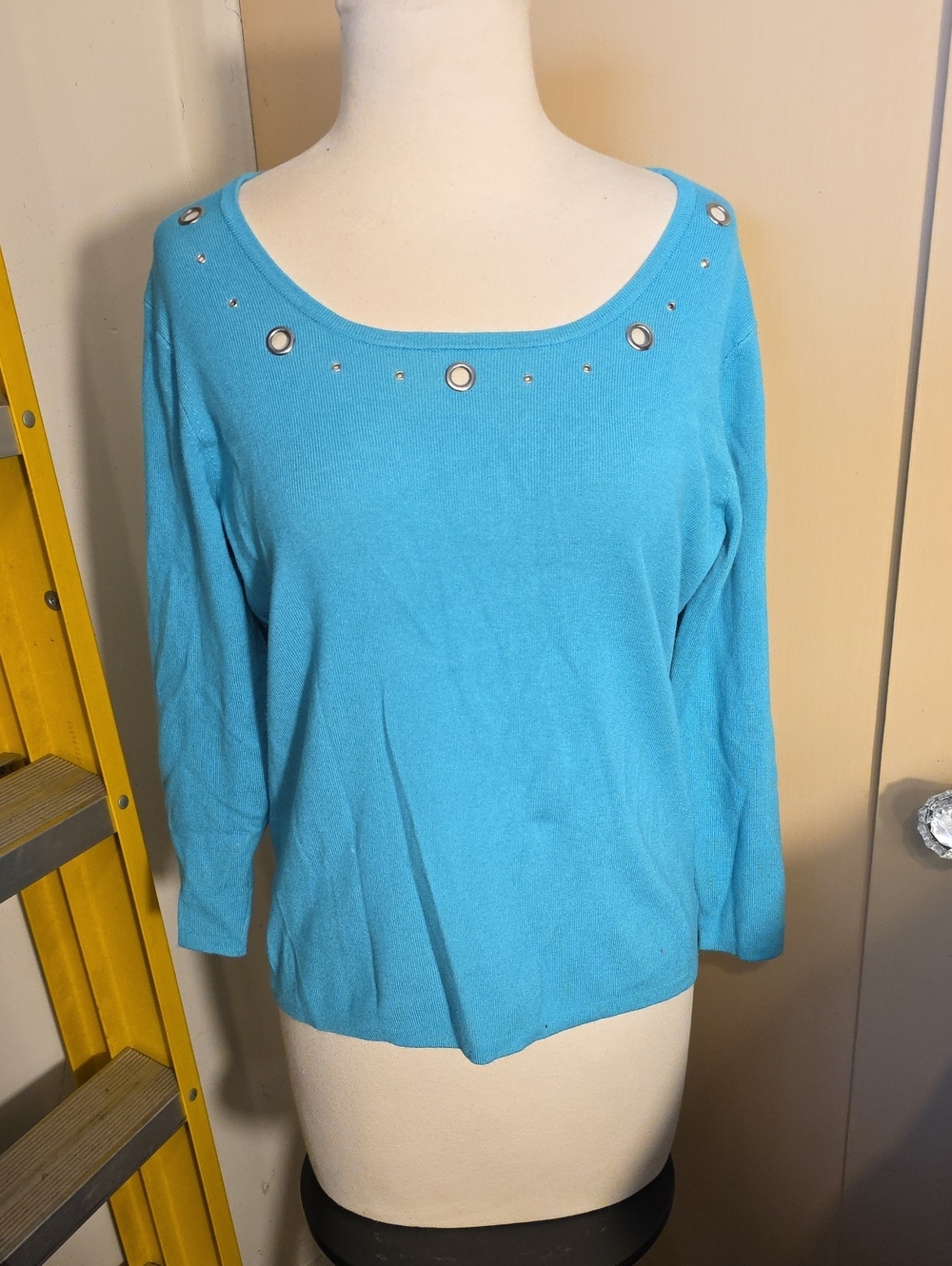 Russell Kemp Turquoise Scoop-Neck Long Sleeve Top with Grommets